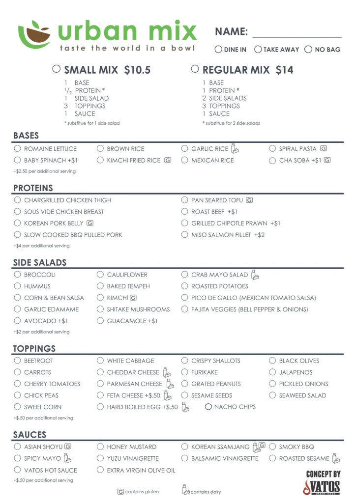 Urban Mix July 2024 Menu