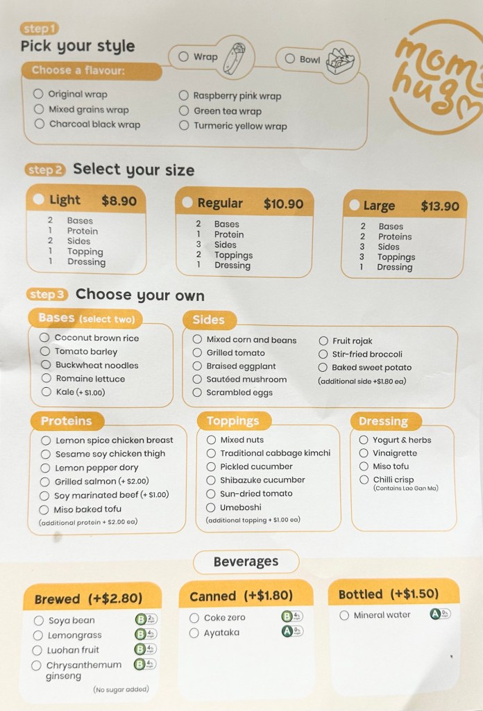 Mom's Hug Menu - July 2024