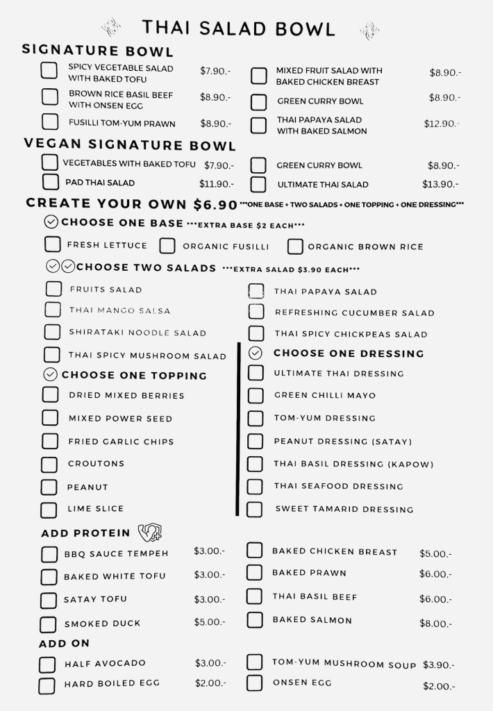 Thai Salad Bowl Menu - August 2024
