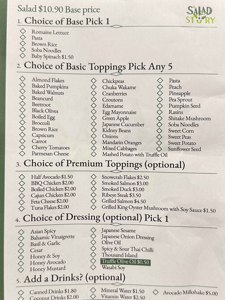 Salad Story Menu - August 2024