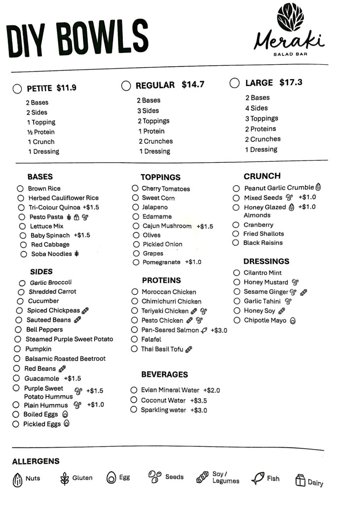 Meraki Salad Bar Menu 2026